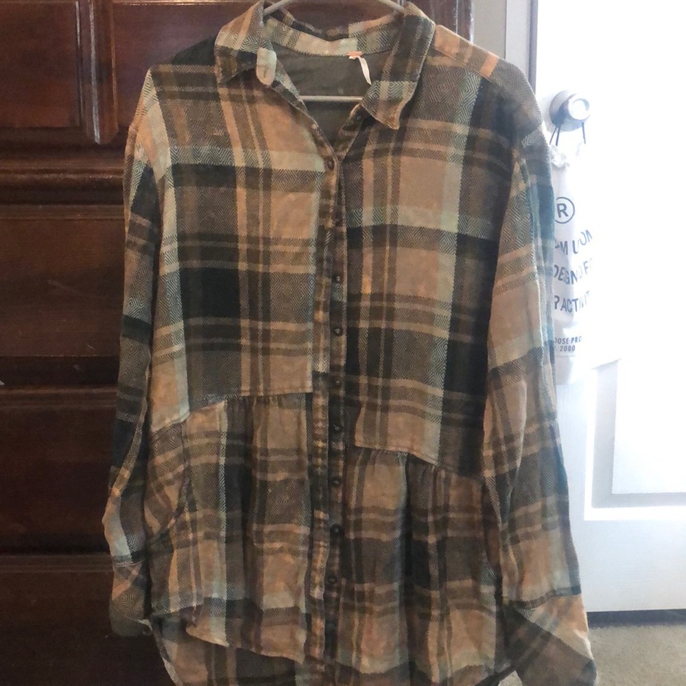 FREE PEOPLE PEPLUM FLANNEL TOP